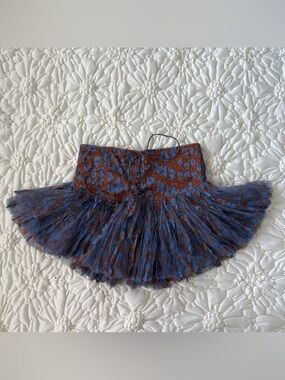 Blue & Brown Printed Ruffled Mini Skirt